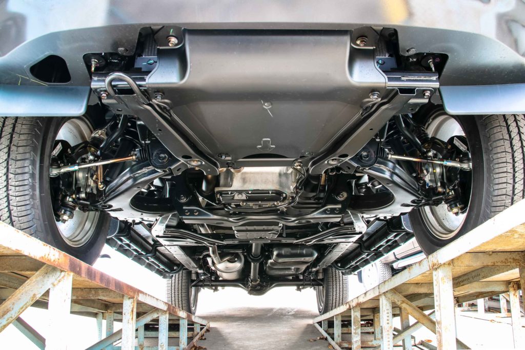 underside of car, showing a perfectly aligned frame